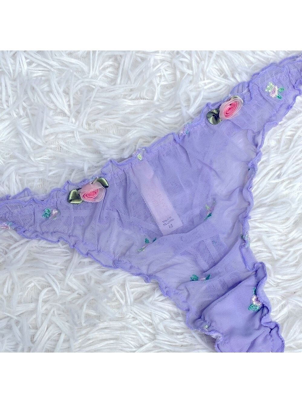 Victoria's Secret rare Lavender Floral ruffle mesh thong